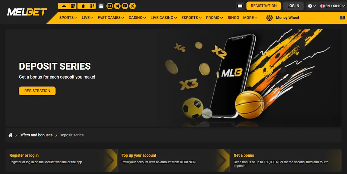 MELBET Deposit series Bonus Screenshot